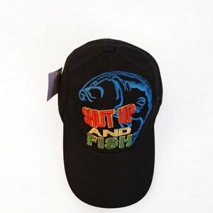 Black 'Shut Up and Fish' Embroidered Cap